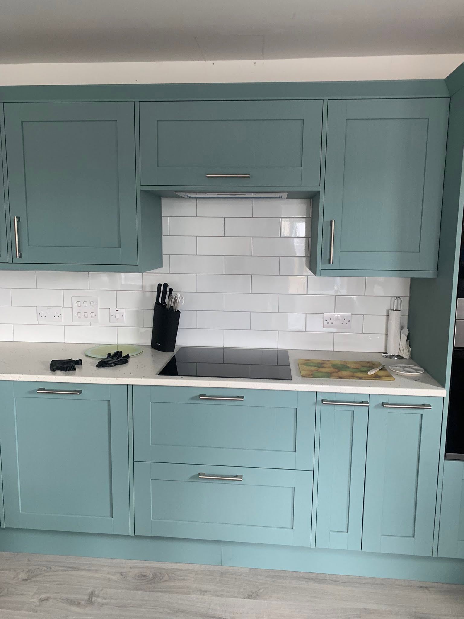Finished kitchen with quartz worktops and induction hob